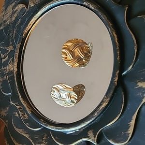 Gold Toned Vinage Stamped curved basketweave Studs